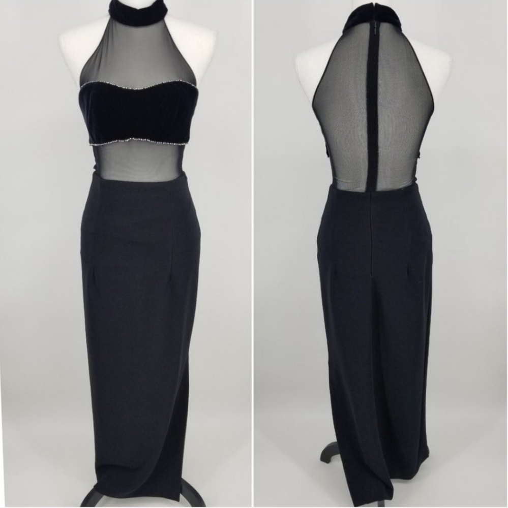 Vintage 90s Dave & Johnny Size 7/8 Long Black Evening Dress